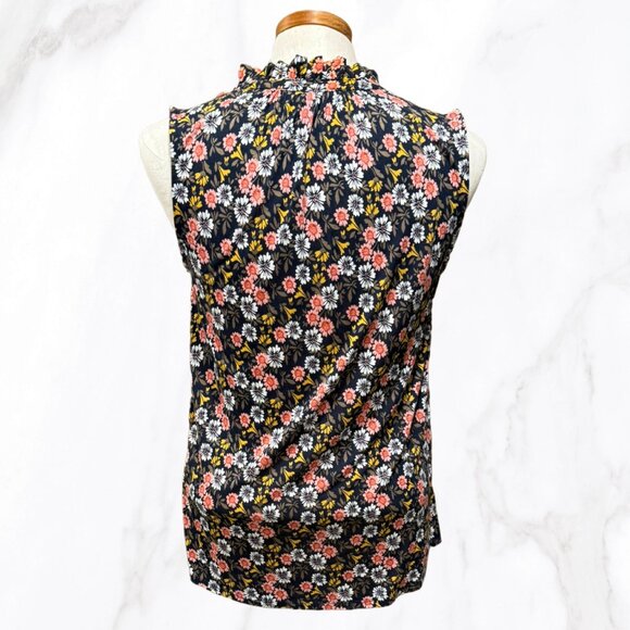 LOFT Women's Floral Ruffle Neck Mixed Media Button Front Blouse, Size S - Picture 4 of 8